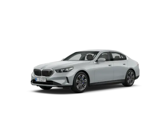 White BMW luxury sedan shown in a front three-quarter view, featuring the signature kidney grille, sleek LED headlights, four doors, alloy wheels, and a streamlined executive design on a black background.